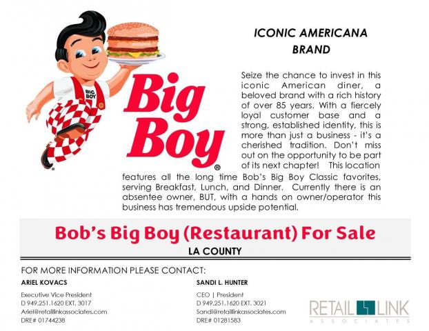 Iconic Bob's Big Boy Restaurant For SALE- Los Angeles Coun Iconic Bob's Big Boy Restaurant For SALE- Los Angeles Coun